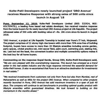 KOLTE-PATIL DEVELOPERS NEWLY LAUNCHED PROJECT 'ORO AVENUE' - Life Republic